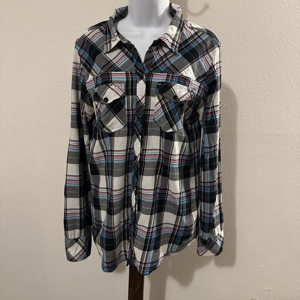 Fox Racing Women’s Plaid Button Up Flannel Shirt Long Sleeve Cotton Top Size L